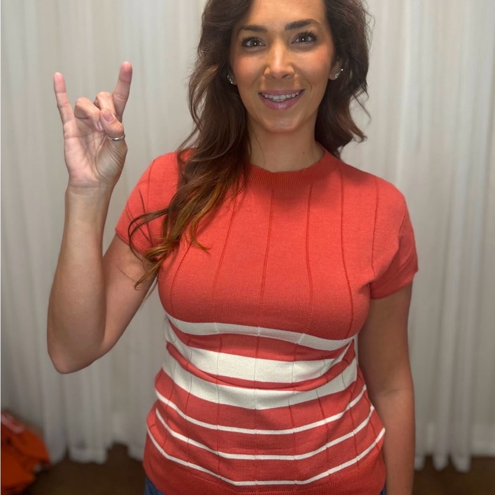 Chic orange and White Striped Sweater Top